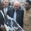 President of Gabon Ali Bongo, T.J. Rosandich, Pelé and Sergey Eylanbekov with the sculpture by Sergey Eylanbekov